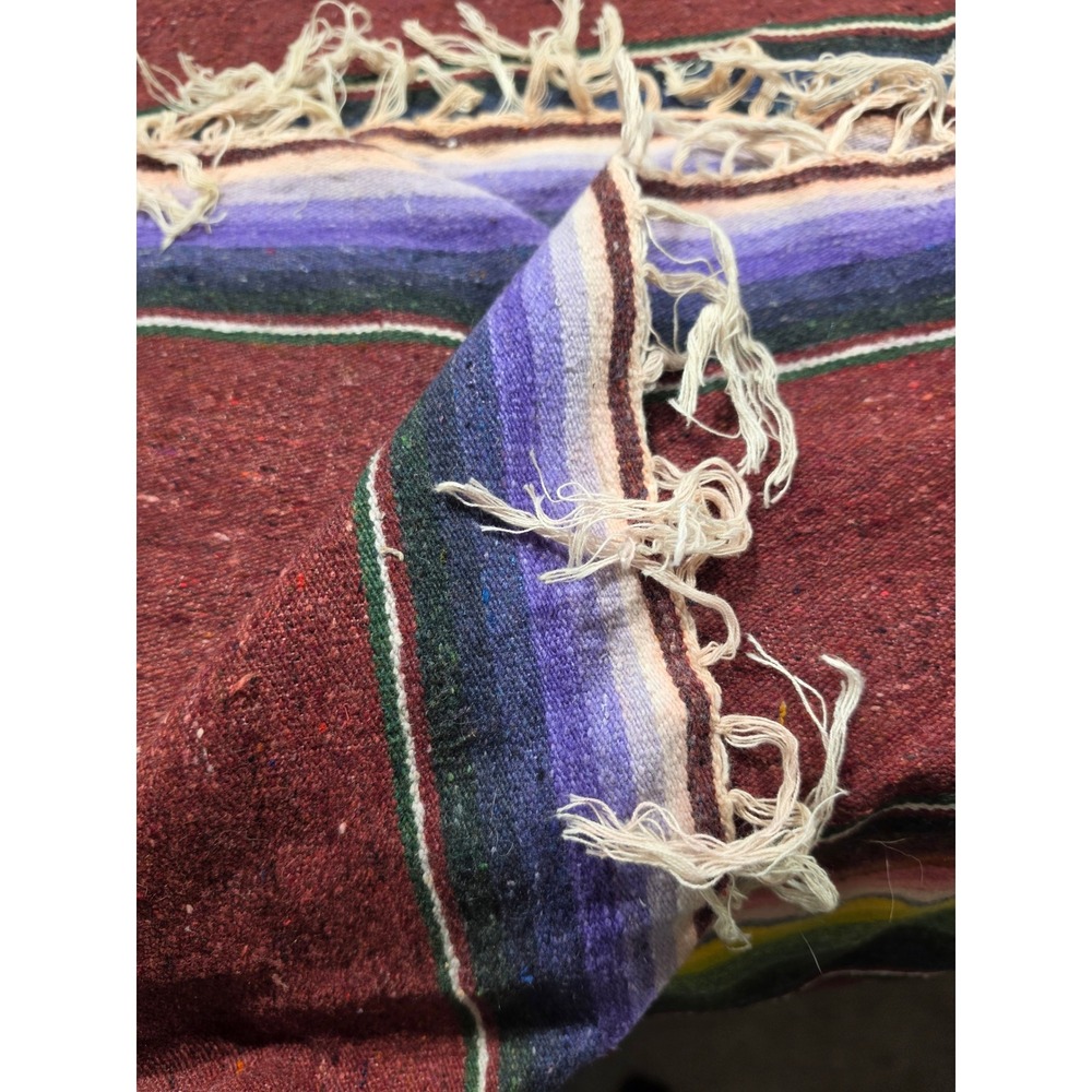 Mexican Serape Blanket Wool Multicolor Stripe Woven Throw 56x88 Southwestern - Picture 7 of 9